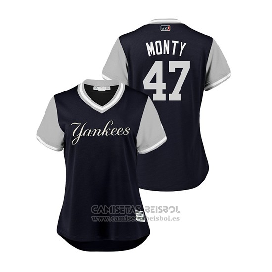 Camiseta Beisbol Mujer New York Yankees Jordan Montgomery 2018 LLWS Players Weekend Monty Azul